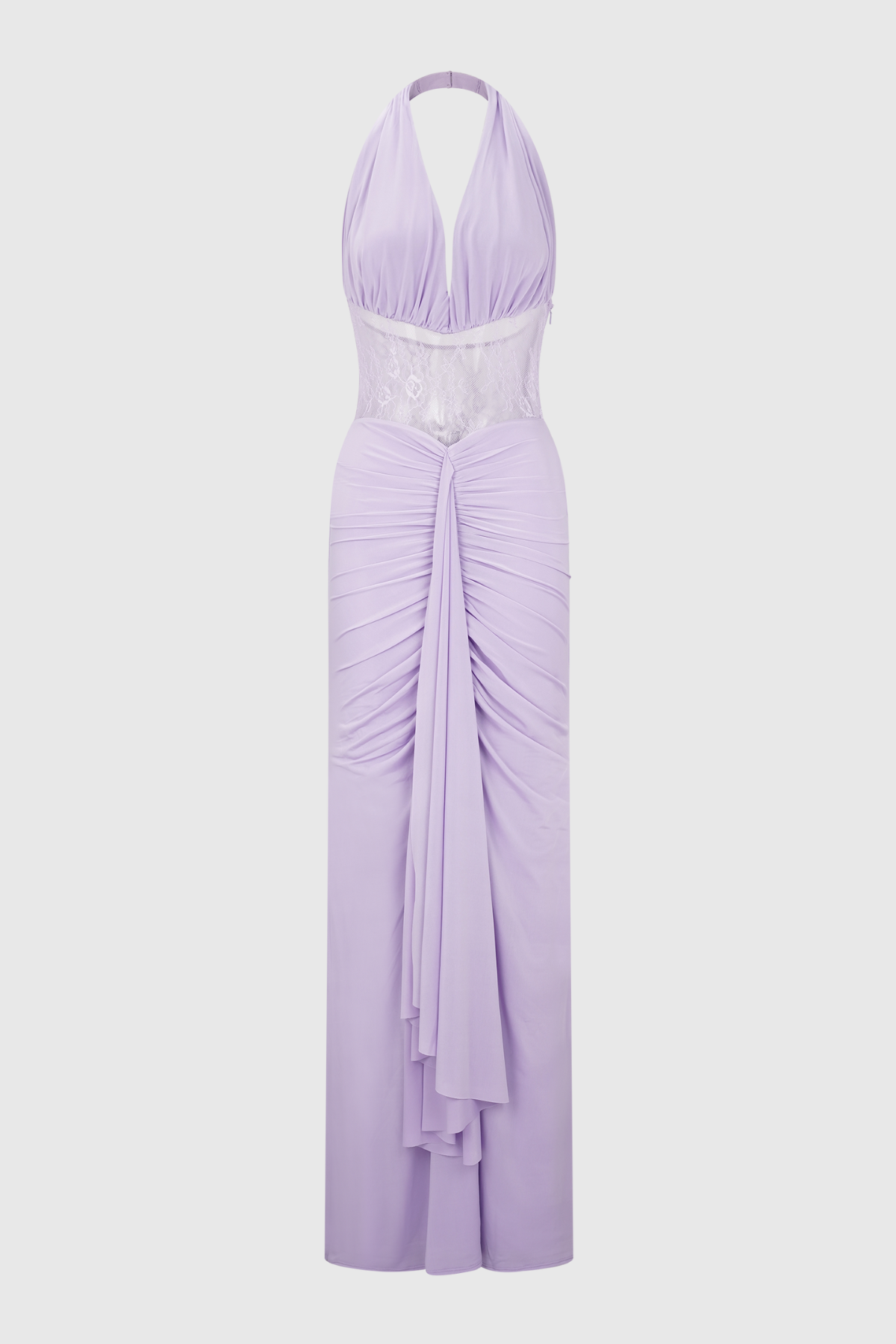 Elissa Halter Lace Draped Maxi Dress - Purple