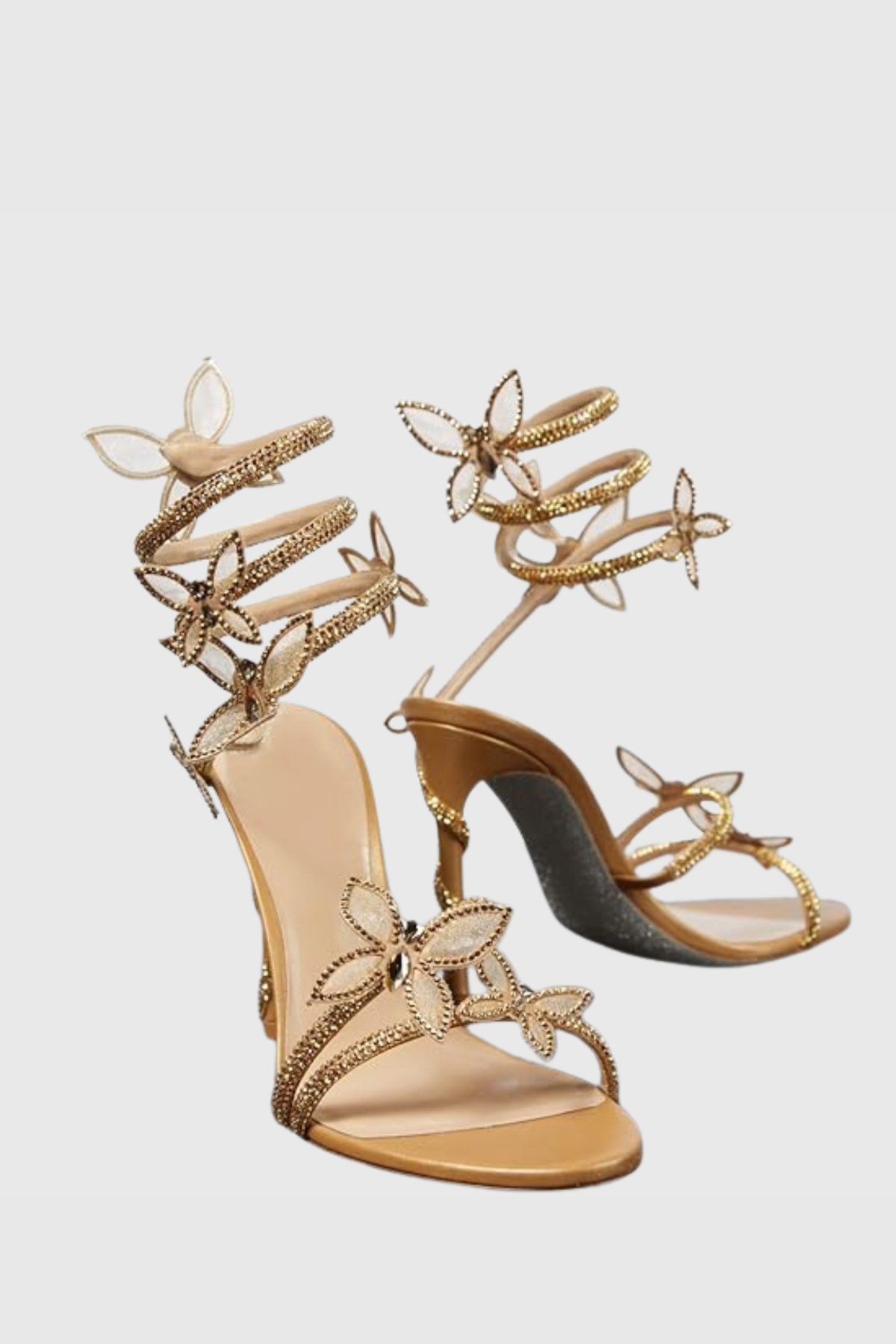 Ellery Butterfly Rhinestone Heel Sandals - Gold