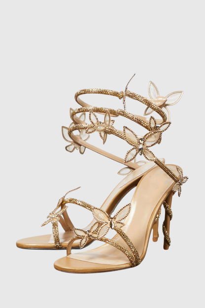 Ellery Butterfly Rhinestone Heel Sandals - Gold
