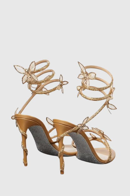 Ellery Butterfly Rhinestone Heel Sandals - Gold