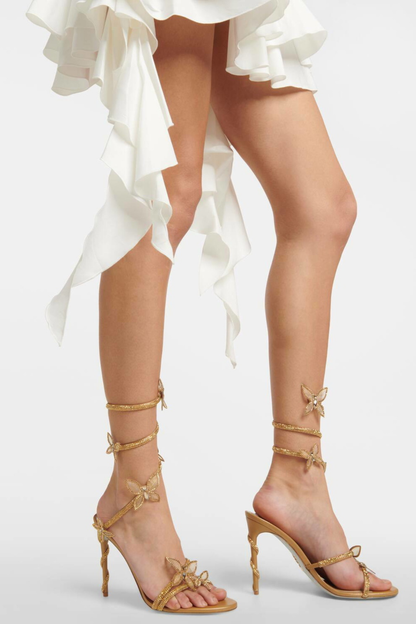 Ellery Butterfly Rhinestone Heel Sandals - Gold
