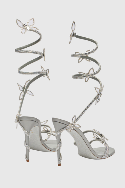 Ellery Butterfly Rhinestone Heel Sandals - Silver