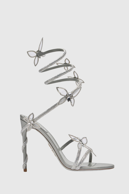 Ellery Butterfly Rhinestone Heel Sandals - Silver