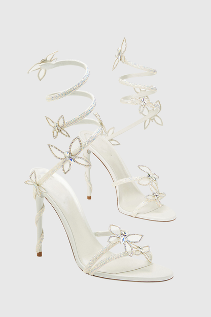 Ellery Butterfly Rhinestone Heel Sandals - White