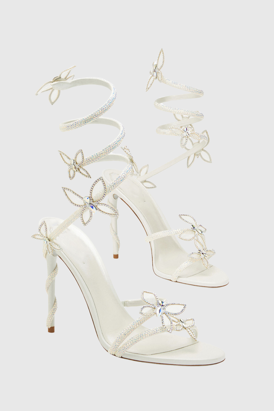 Ellery Butterfly Rhinestone Heel Sandals - White