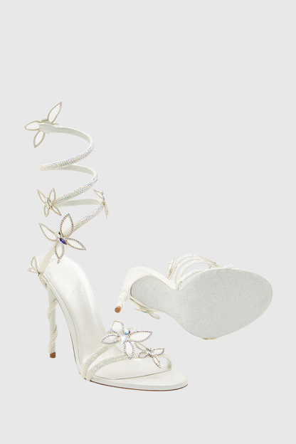 Ellery Butterfly Rhinestone Heel Sandals - White