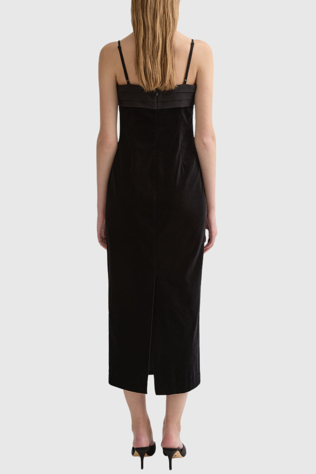 Elmer Bow Strapless Velvet Midi Dress