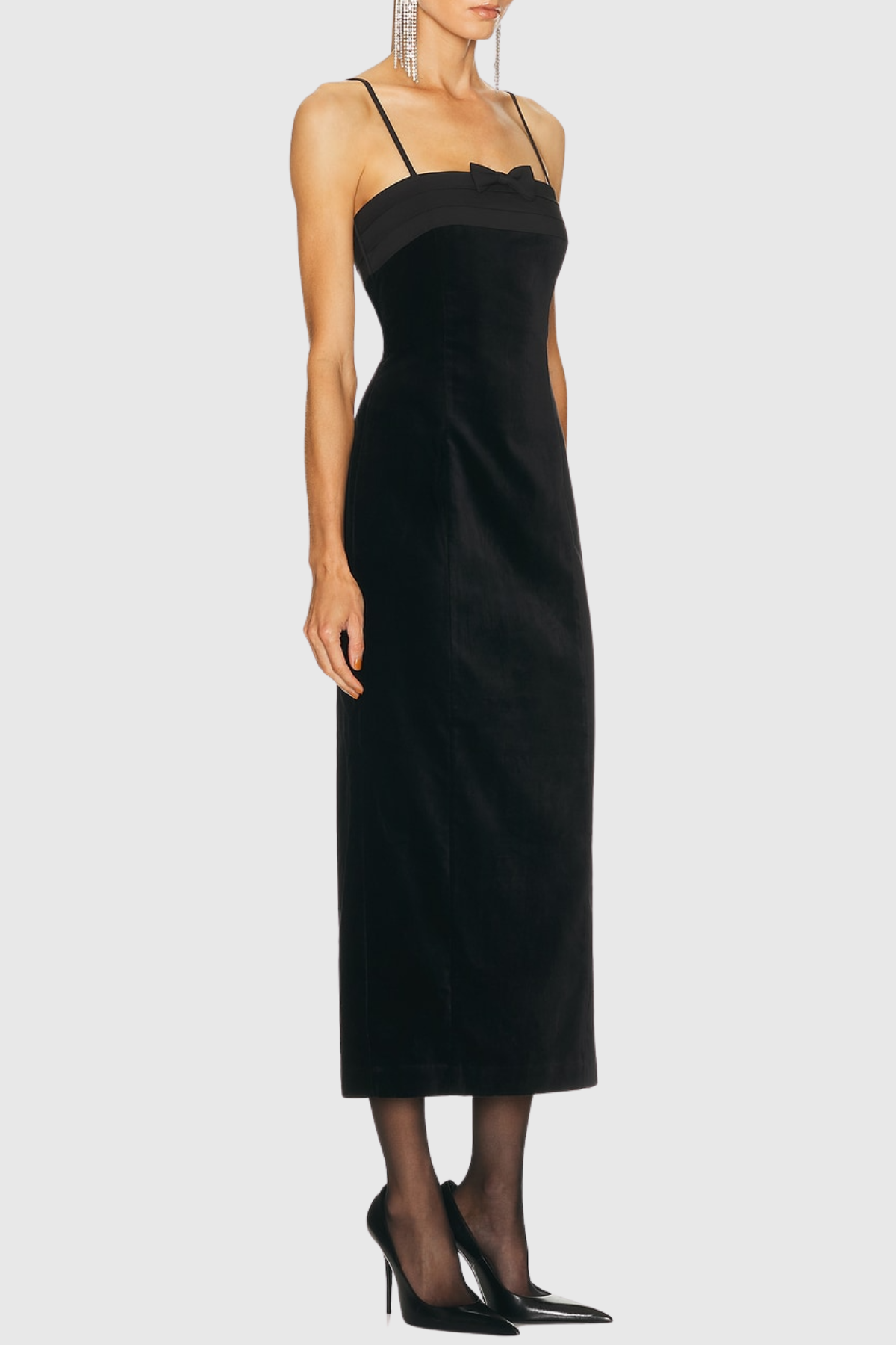 Elmer Bow Strapless Velvet Midi Dress