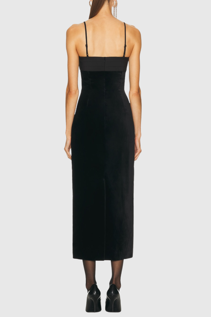 Elmer Bow Strapless Velvet Midi Dress