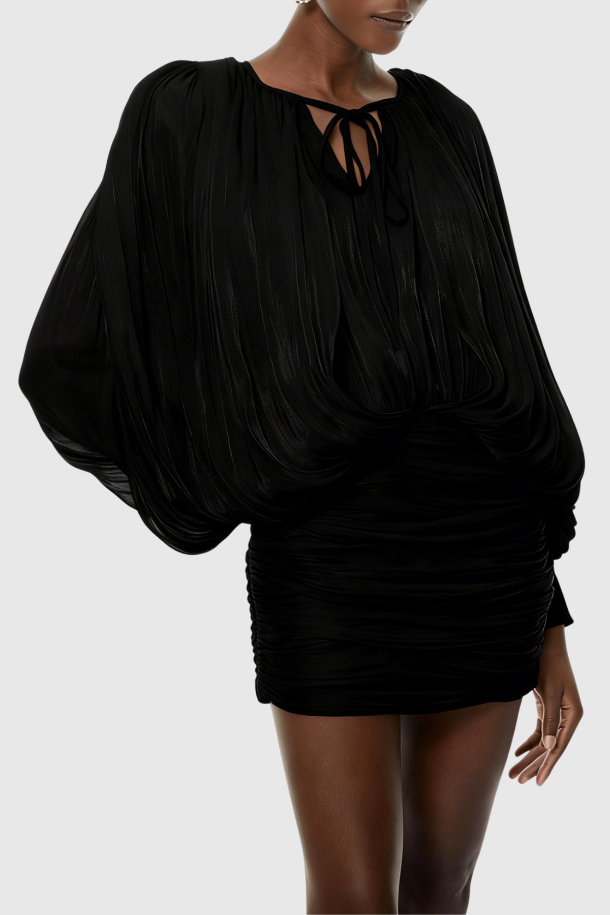 Elona Ruched Bodycon Mini Dress - Black