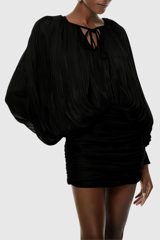 Elona Ruched Bodycon Mini Dress - Black