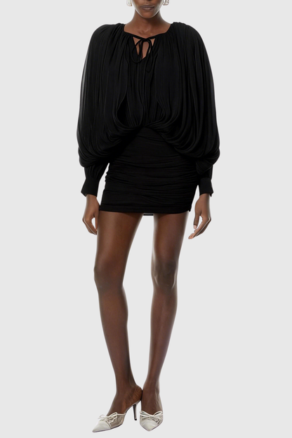 Elona Ruched Bodycon Mini Dress - Black
