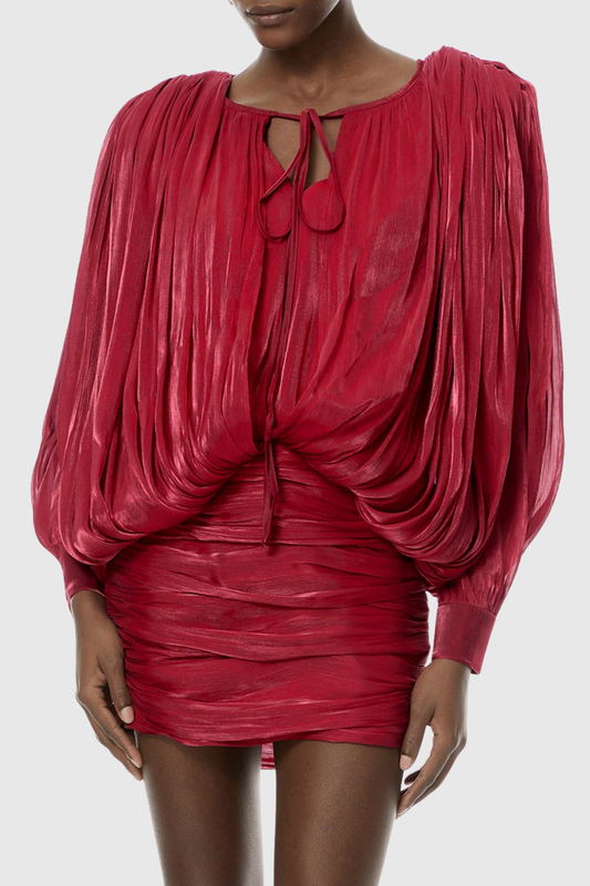 Elona Ruched Bodycon Mini Dress - Red