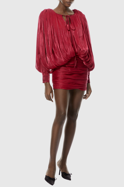 Elona Ruched Bodycon Mini Dress - Red