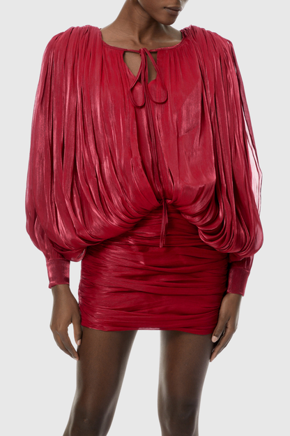 Elona Ruched Bodycon Mini Dress - Red