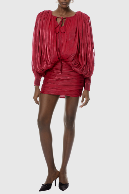 Elona Ruched Bodycon Mini Dress - Red