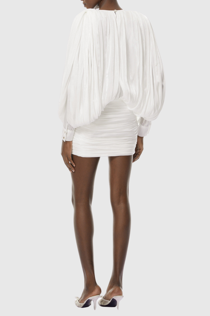 Elona Ruched Bodycon Mini Dress - White