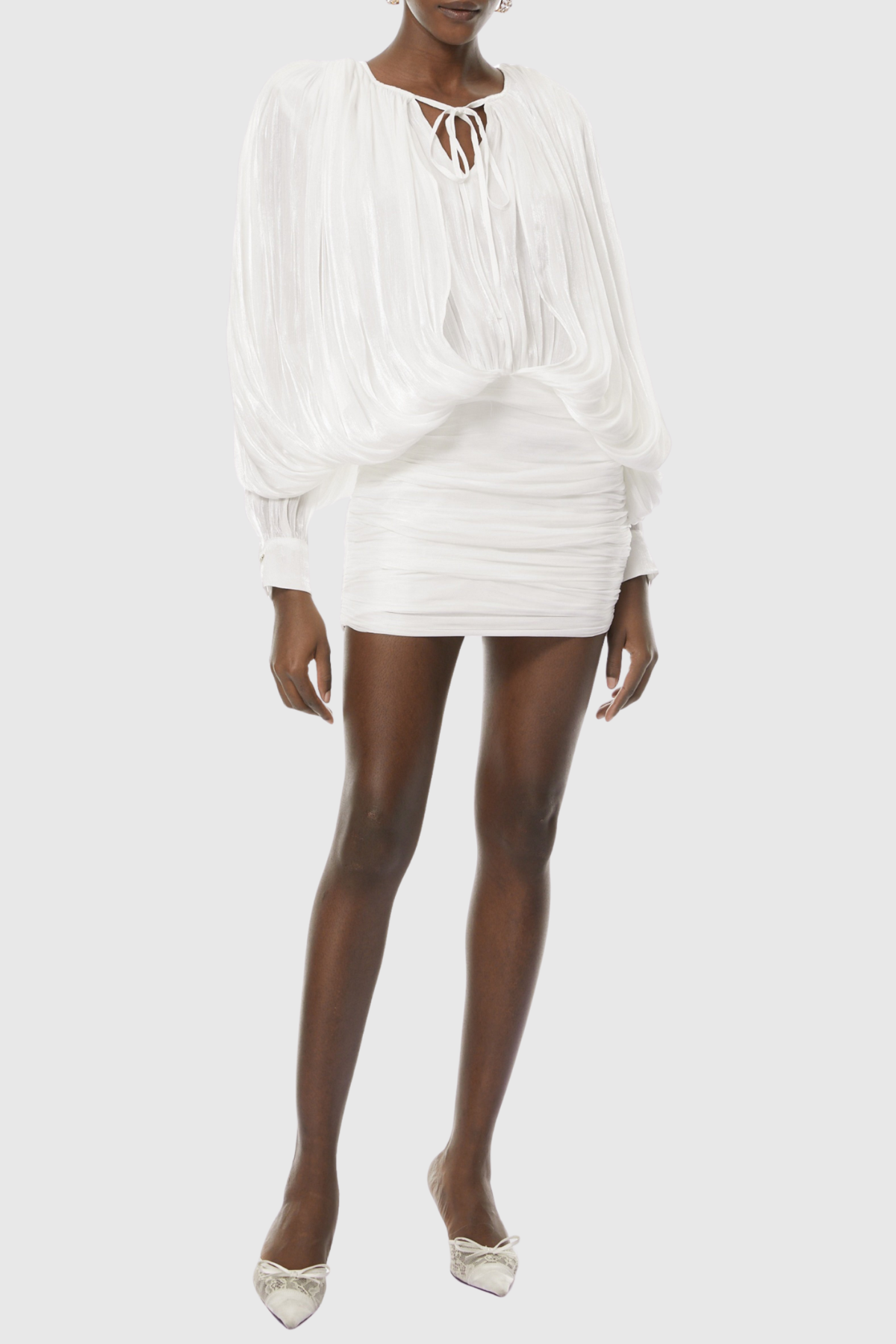 Elona Ruched Bodycon Mini Dress - White