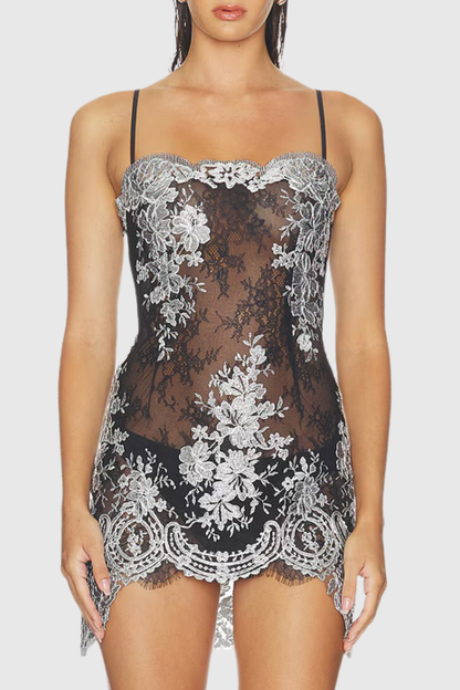 Elsbeth  Lace Trim Mini Dress