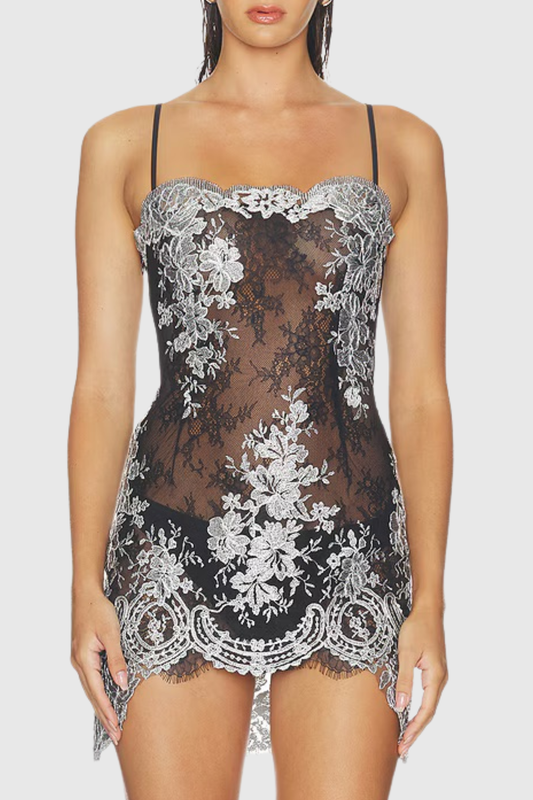 Elsbeth  Lace Trim Mini Dress