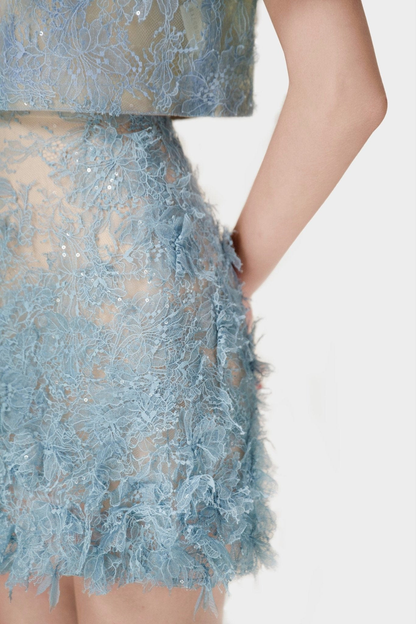 Elsea Lace Top & Mini Skirt Set - Blue