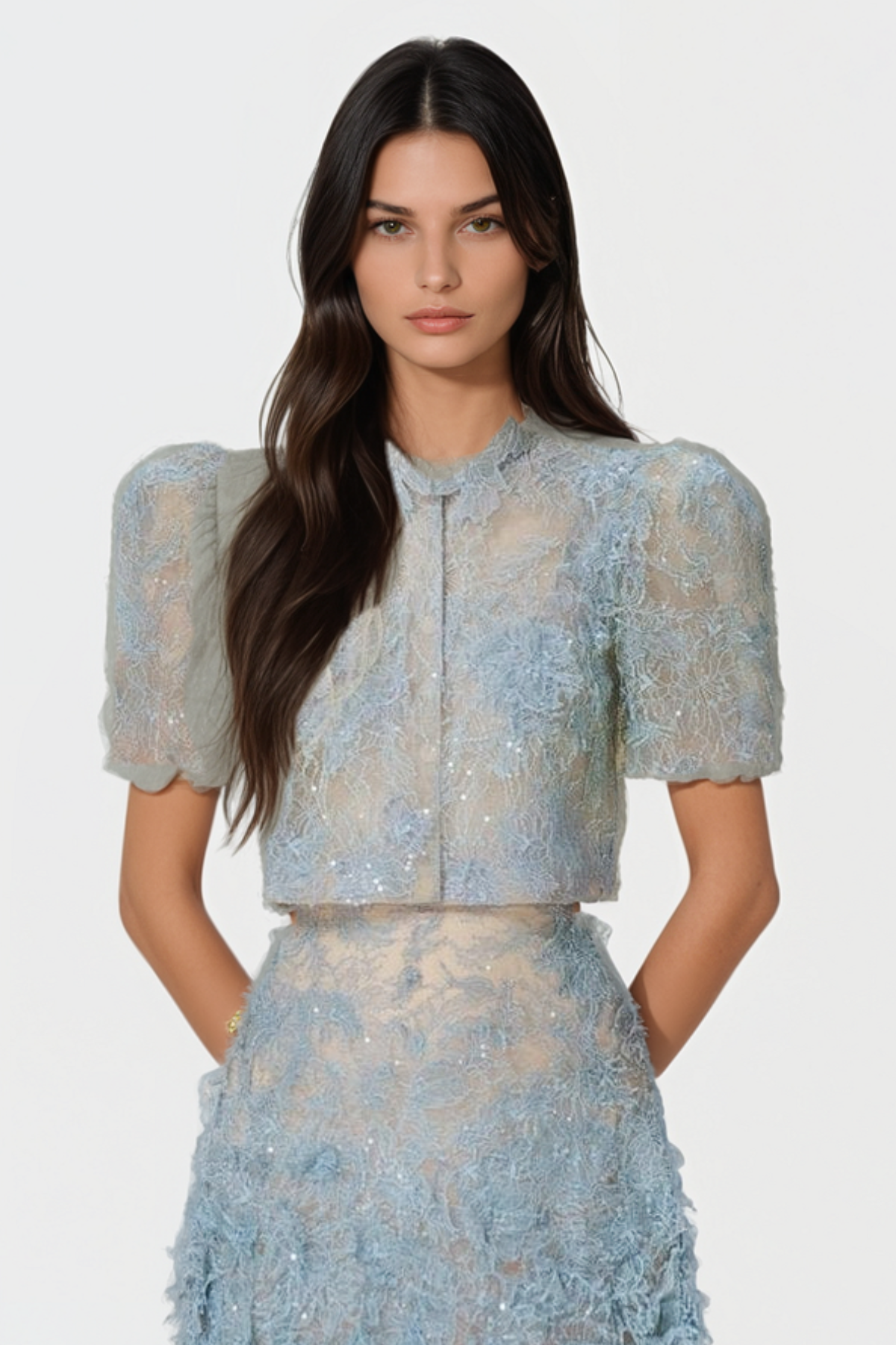Elsea Lace Top & Mini Skirt Set - Blue