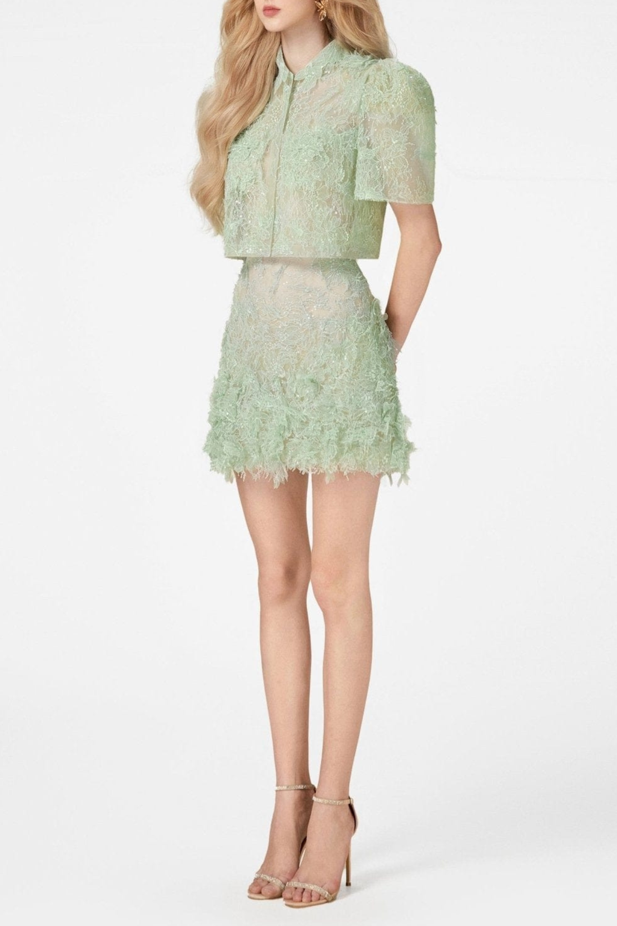 Elsea Lace Top & Mini Skirt Set - Green