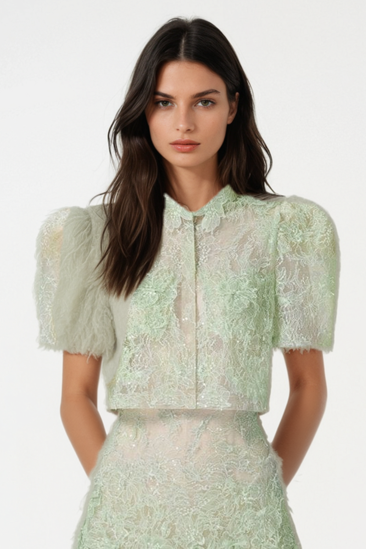 Elsea Lace Top & Mini Skirt Set - Green
