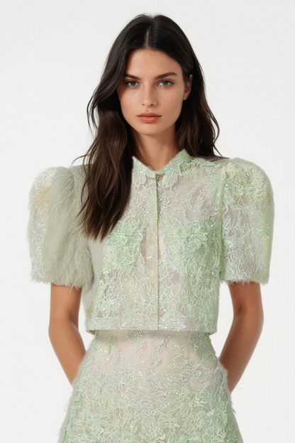 Elsea Lace Top & Mini Skirt Set - Green
