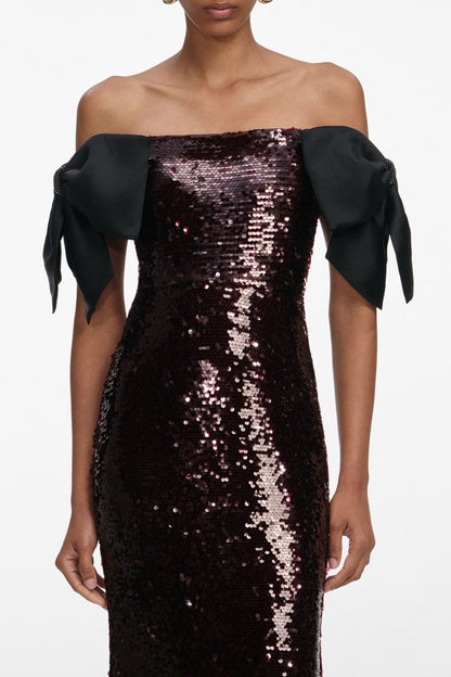 Elska Off Shoulder Bow Sequin Maxi Dress