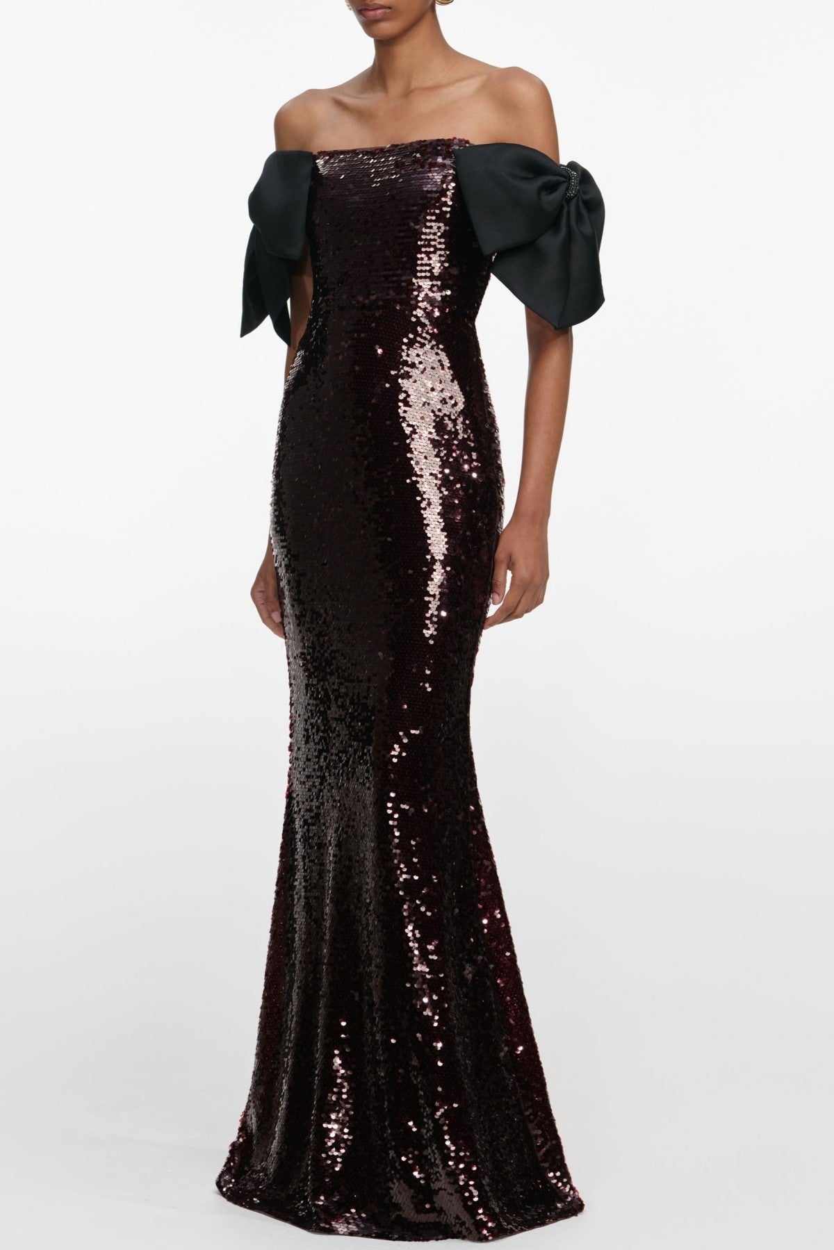 Elska Off Shoulder Bow Sequin Maxi Dress