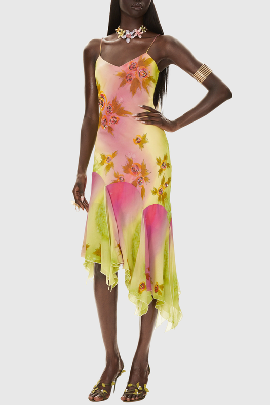 Elvaya Floral Print Sequin Embellished Midi Dress