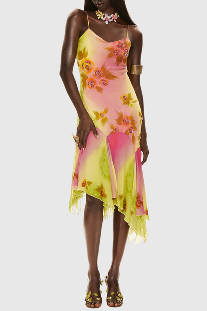 Elvaya Floral Print Sequin Embellished Midi Dress