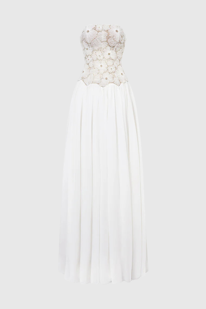 Elvira Floral Embroidered Chiffon Maxi Dress