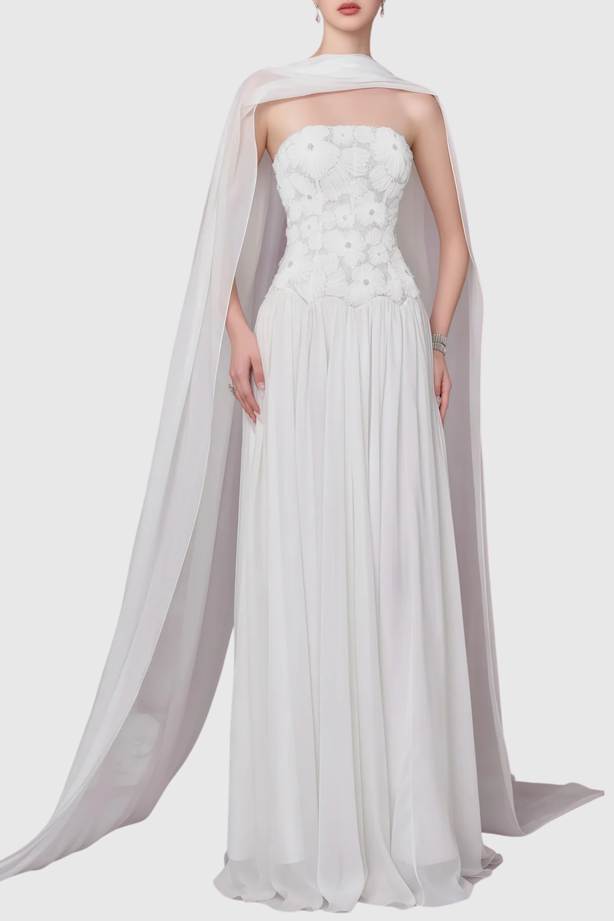 Elvira Floral Embroidered Chiffon Maxi Dress