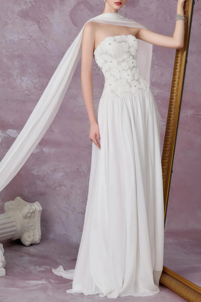 Elvira Floral Embroidered Chiffon Maxi Dress