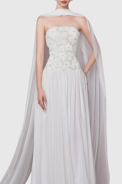 Elvira Floral Embroidered Chiffon Maxi Dress