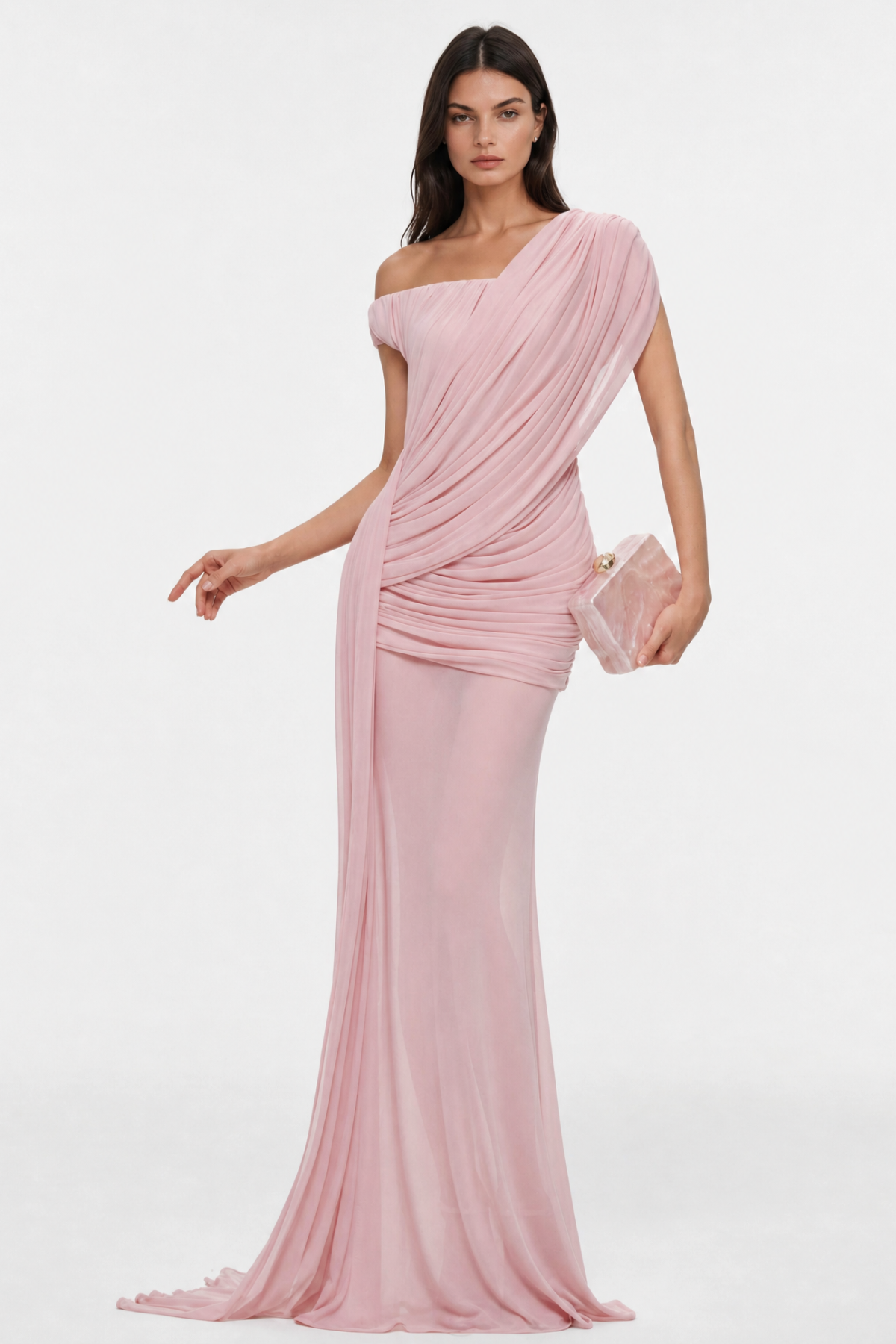 Emeka Asymmetric Draped Maxi Dress - Pink