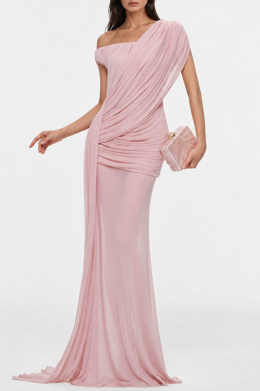 Emeka Asymmetric Draped Maxi Dress - Pink