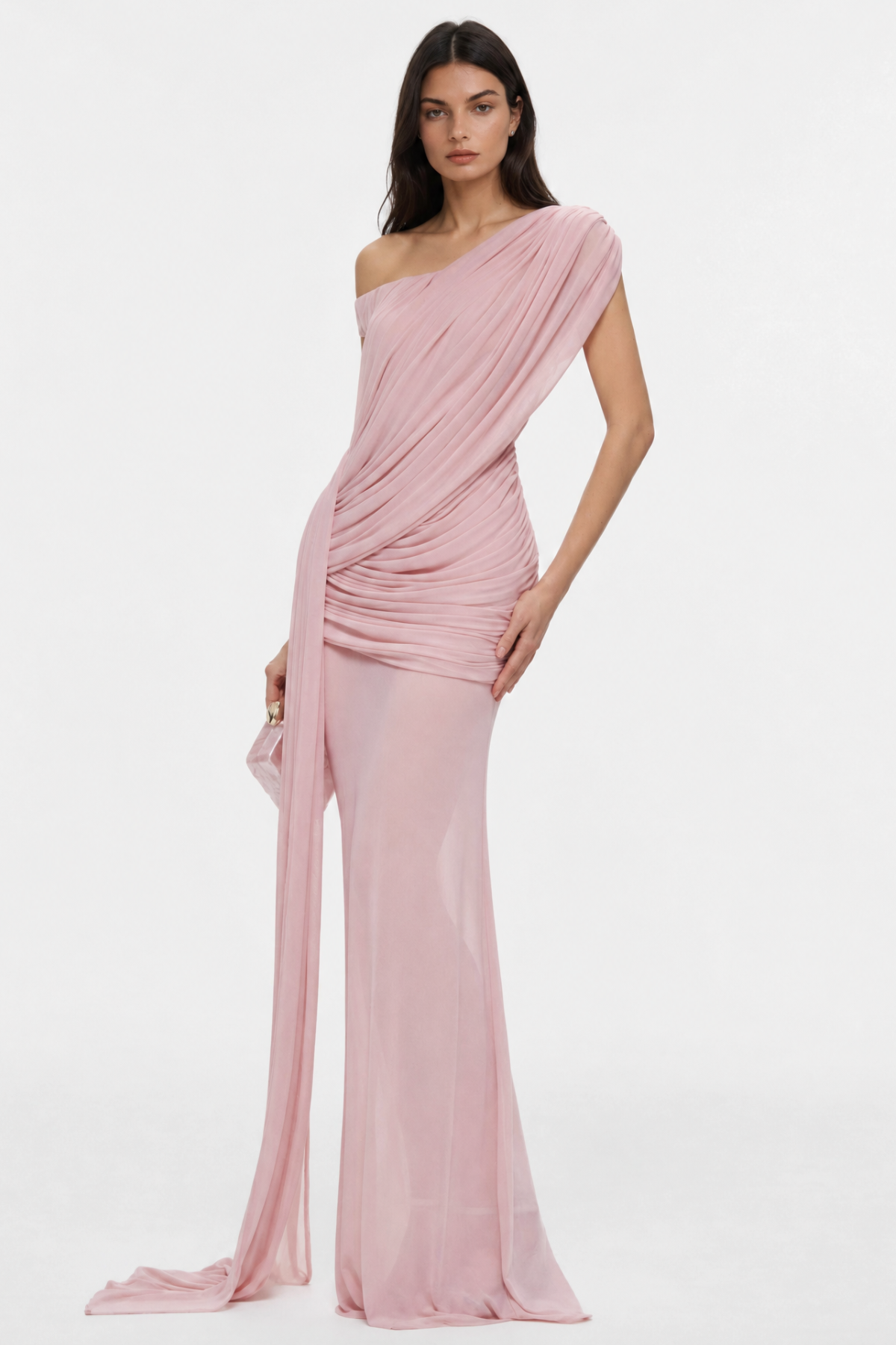 Emeka Asymmetric Draped Maxi Dress - Pink