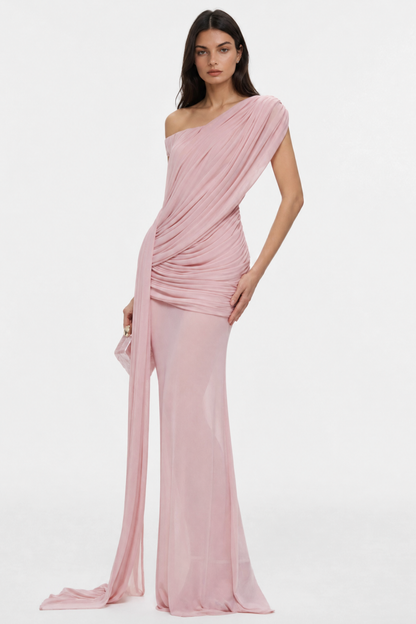 Emeka Asymmetric Draped Maxi Dress - Pink
