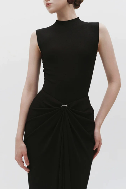 Emelda Sleeveless Ruched Maxi Dress - Black