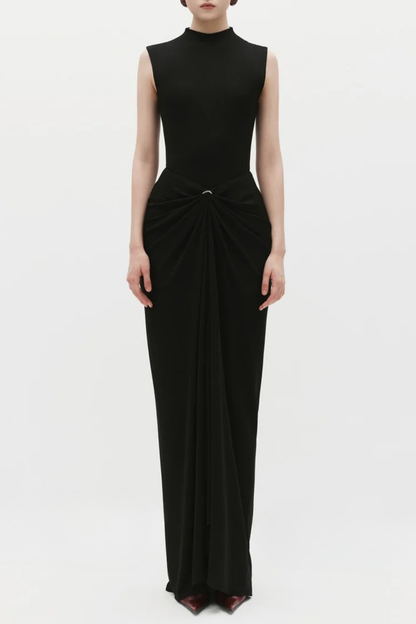 Emelda Sleeveless Ruched Maxi Dress - Black