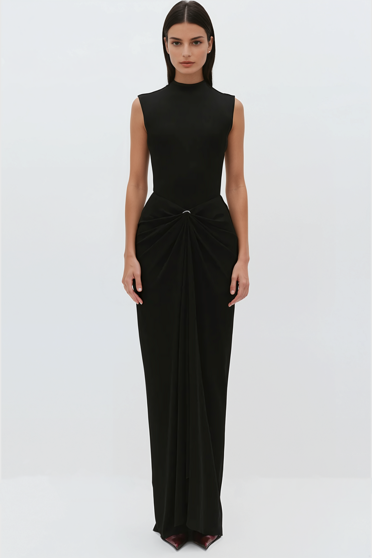Emelda Sleeveless Ruched Maxi Dress - Black
