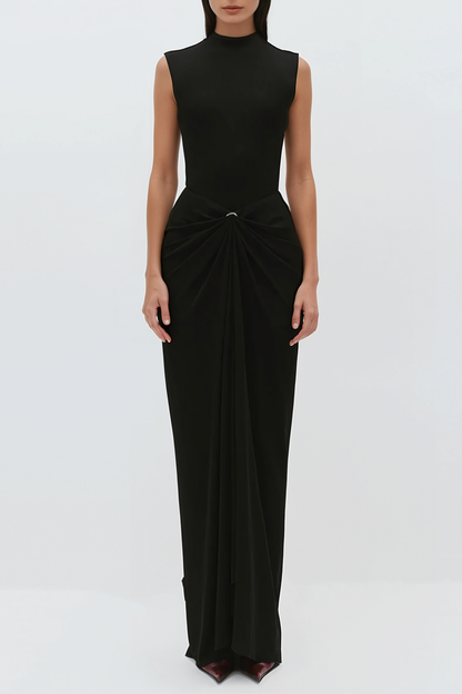 Emelda Sleeveless Ruched Maxi Dress - Black