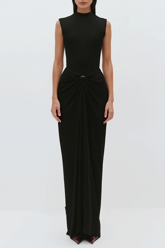 Emelda Sleeveless Ruched Maxi Dress - Black
