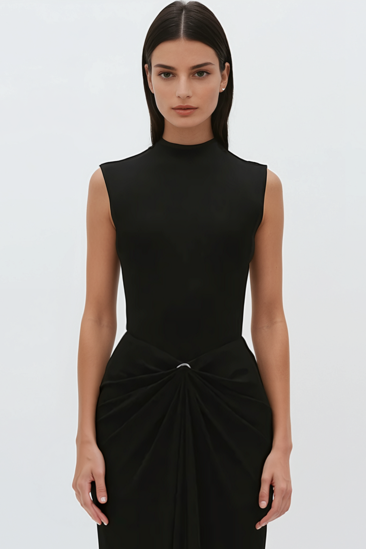 Emelda Sleeveless Ruched Maxi Dress - Black