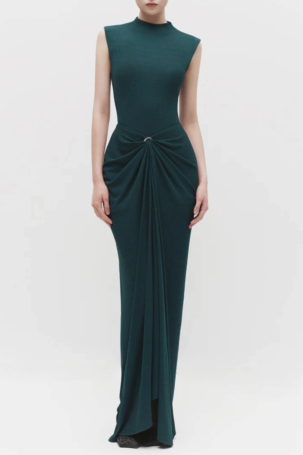 Emelda Sleeveless Ruched Maxi Dress - Green