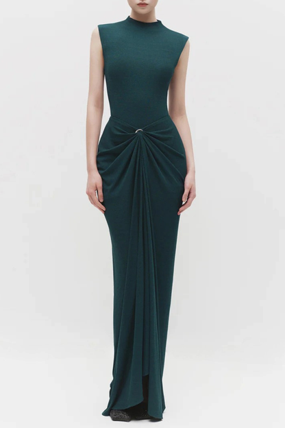 Emelda Sleeveless Ruched Maxi Dress - Green
