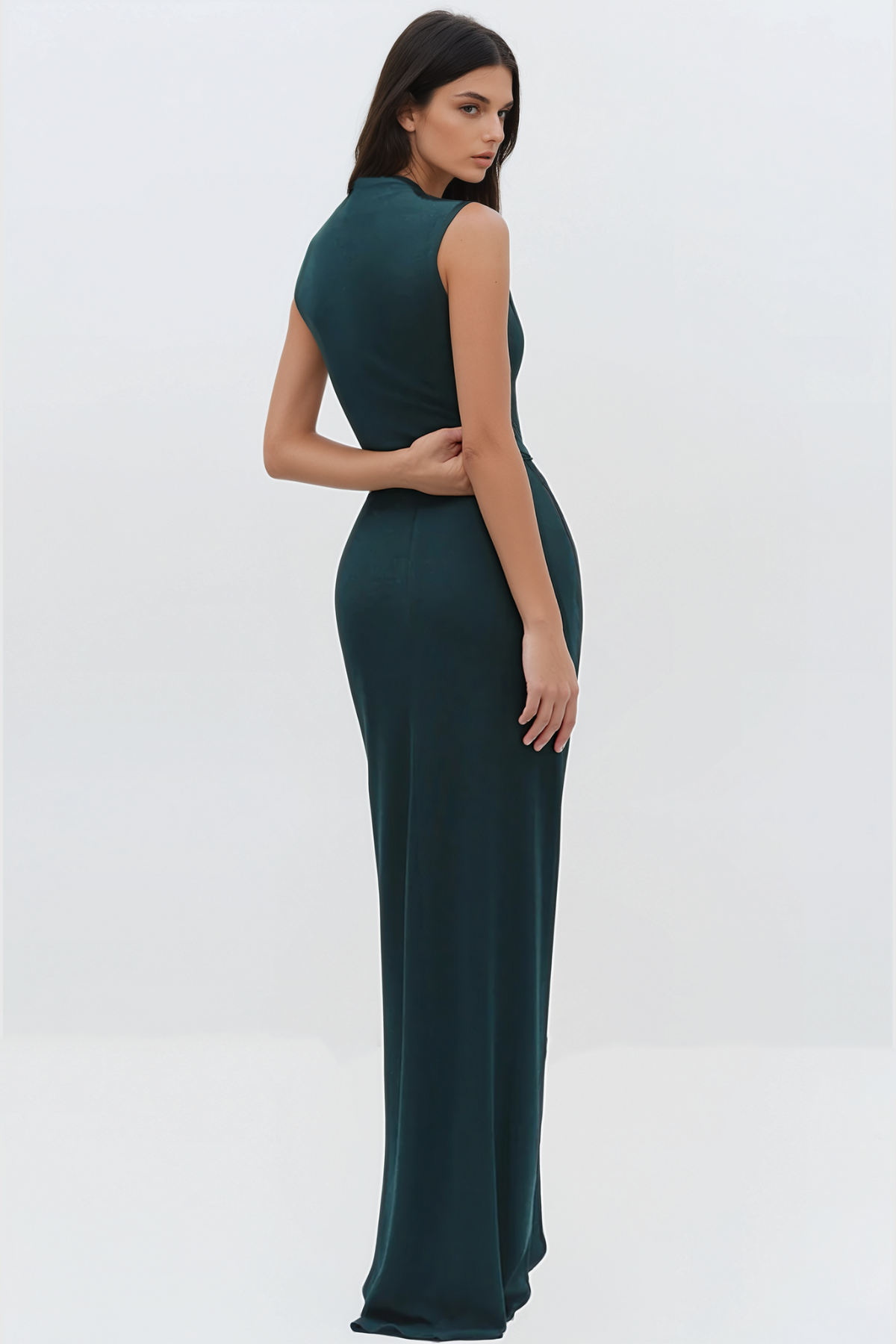 Emelda Sleeveless Ruched Maxi Dress - Green